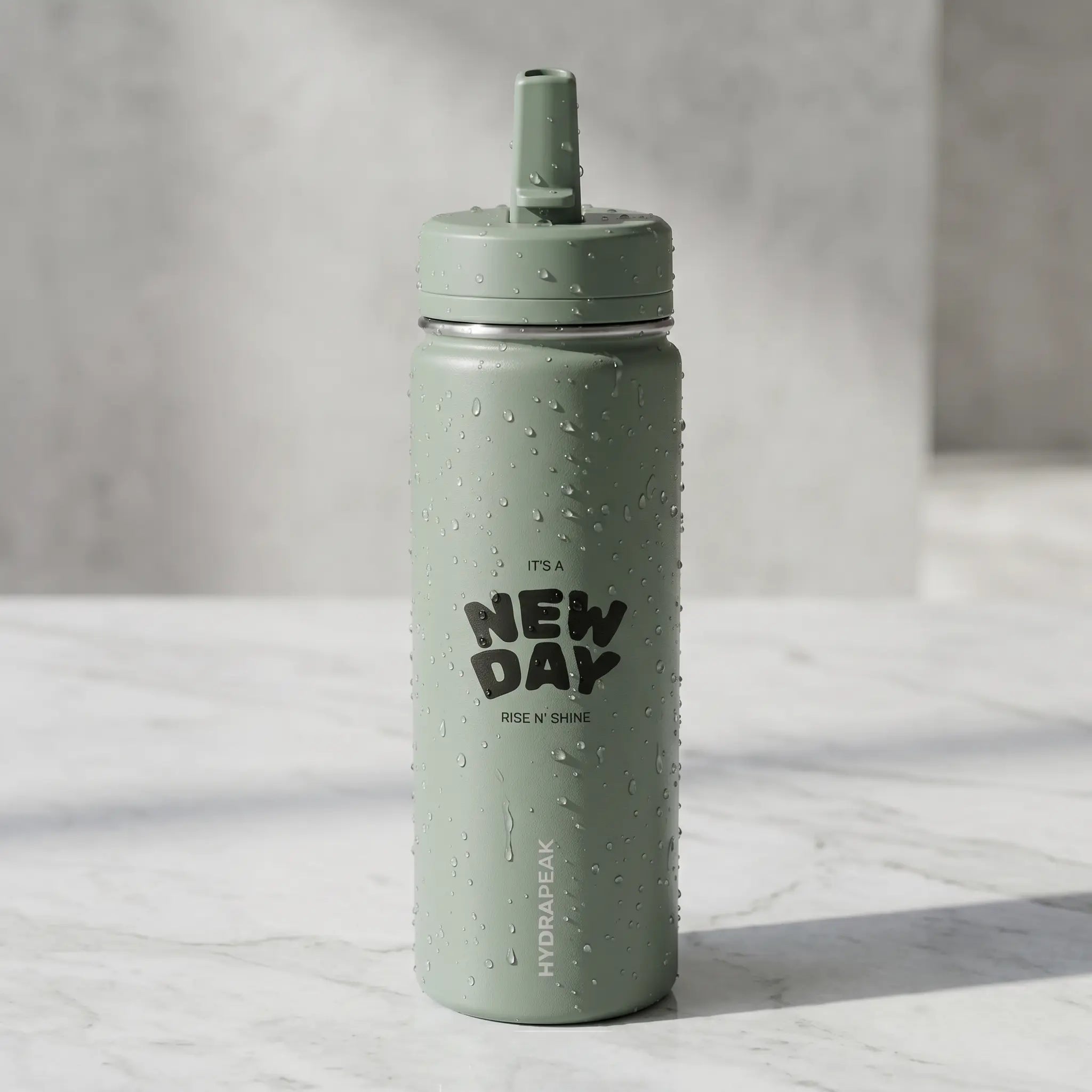 Kids Insulated Water Bottle | “New Day” Straw Lid, Spill-Resistant Design Printify