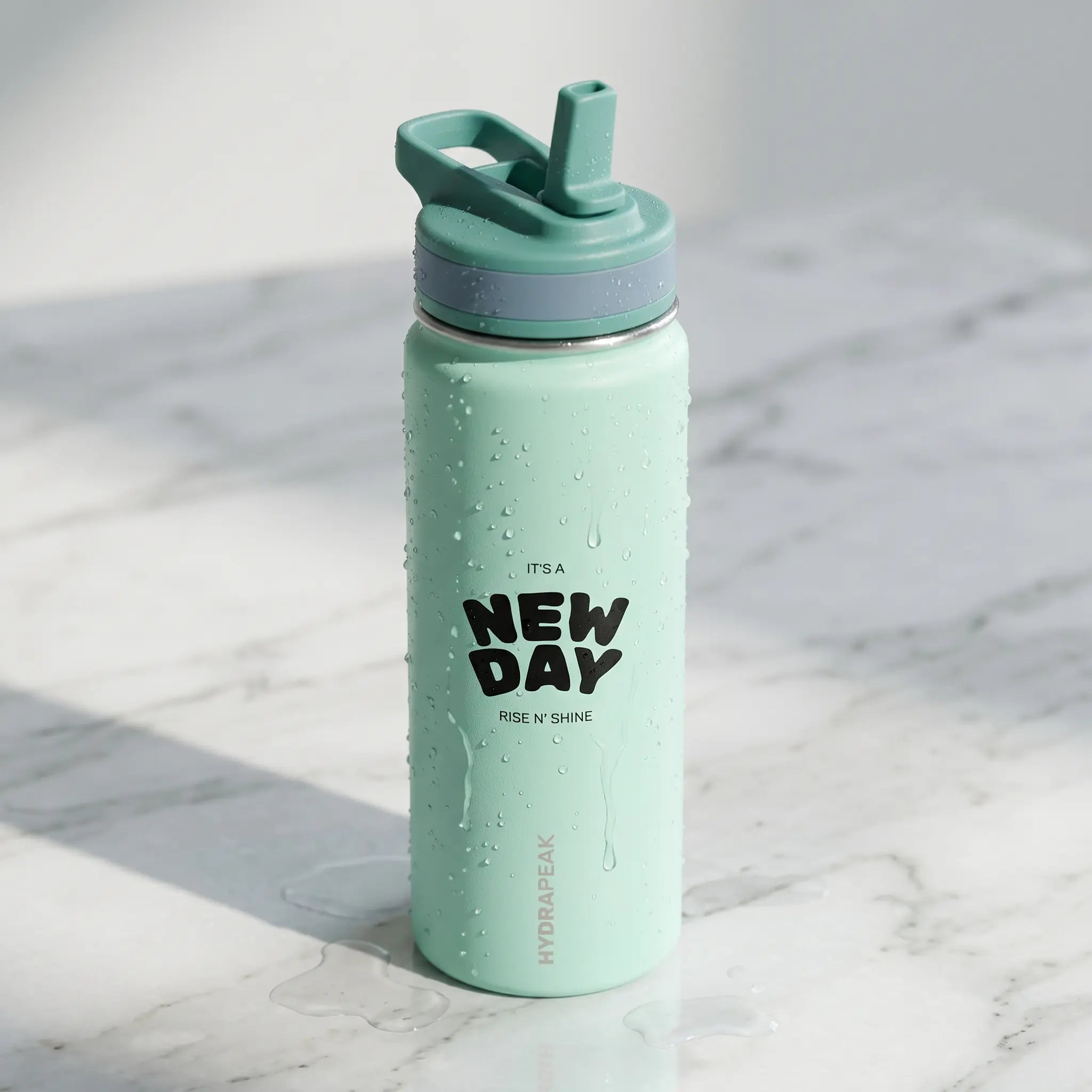Kids Insulated Water Bottle | “New Day” Straw Lid, Spill-Resistant Design Printify