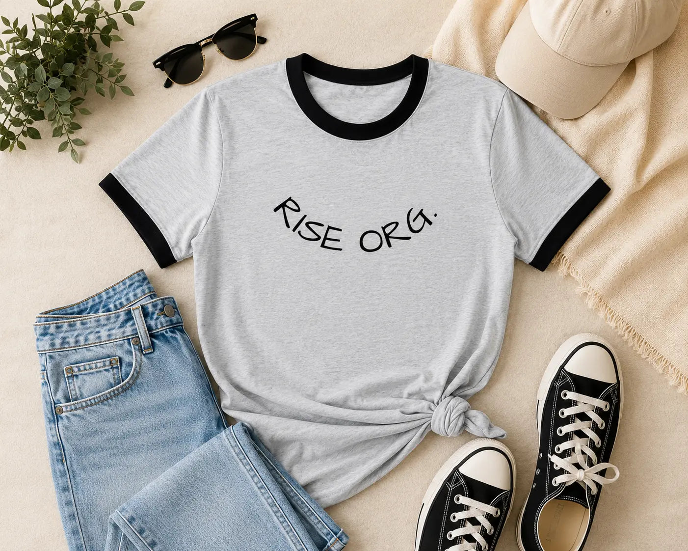 Rise Org. Women’s Ringer Tee | Minimalist Everyday Graphic Shirt Printify
