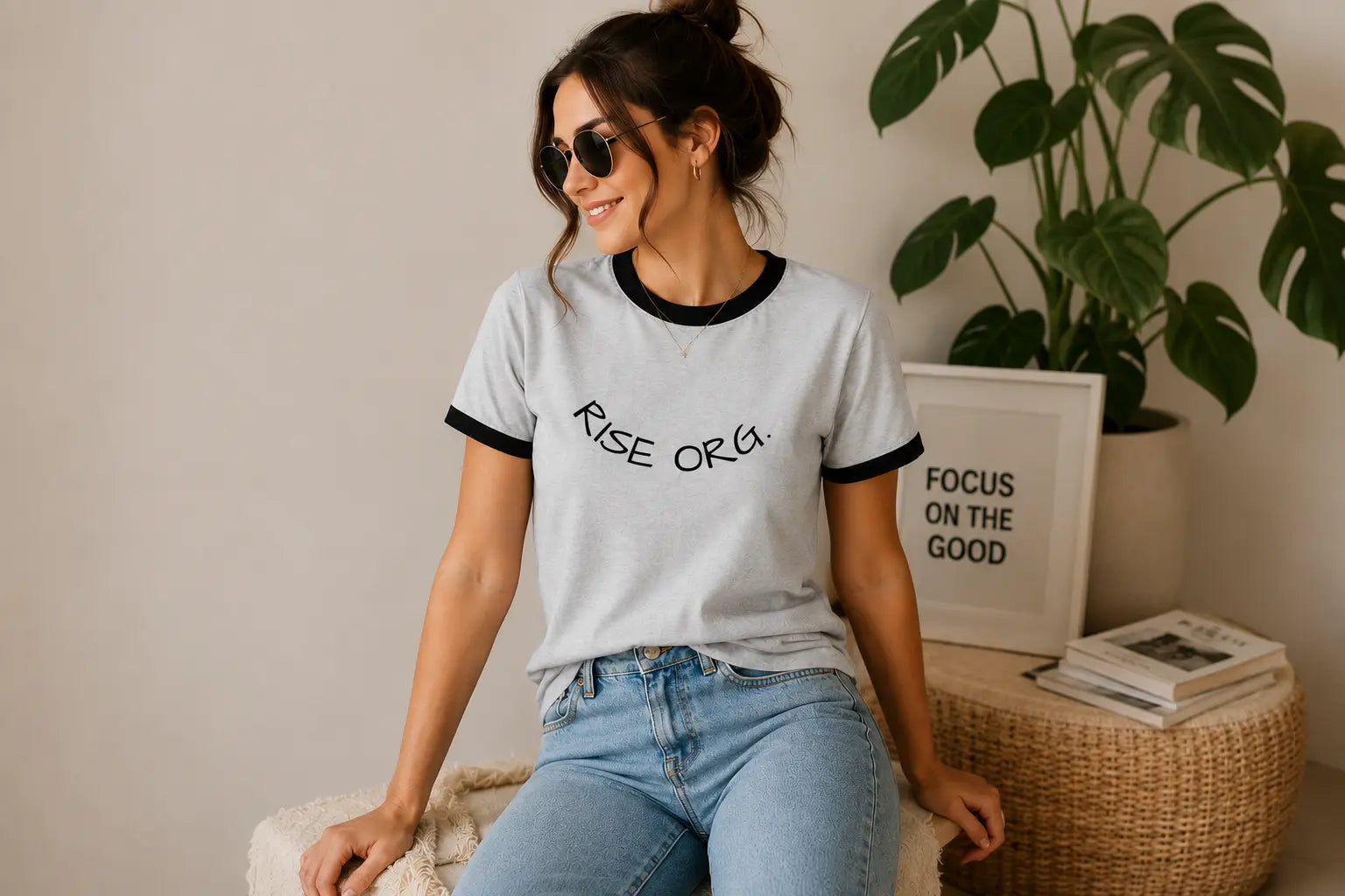 Rise Org. Women’s Ringer Tee | Minimalist Everyday Graphic Shirt Printify