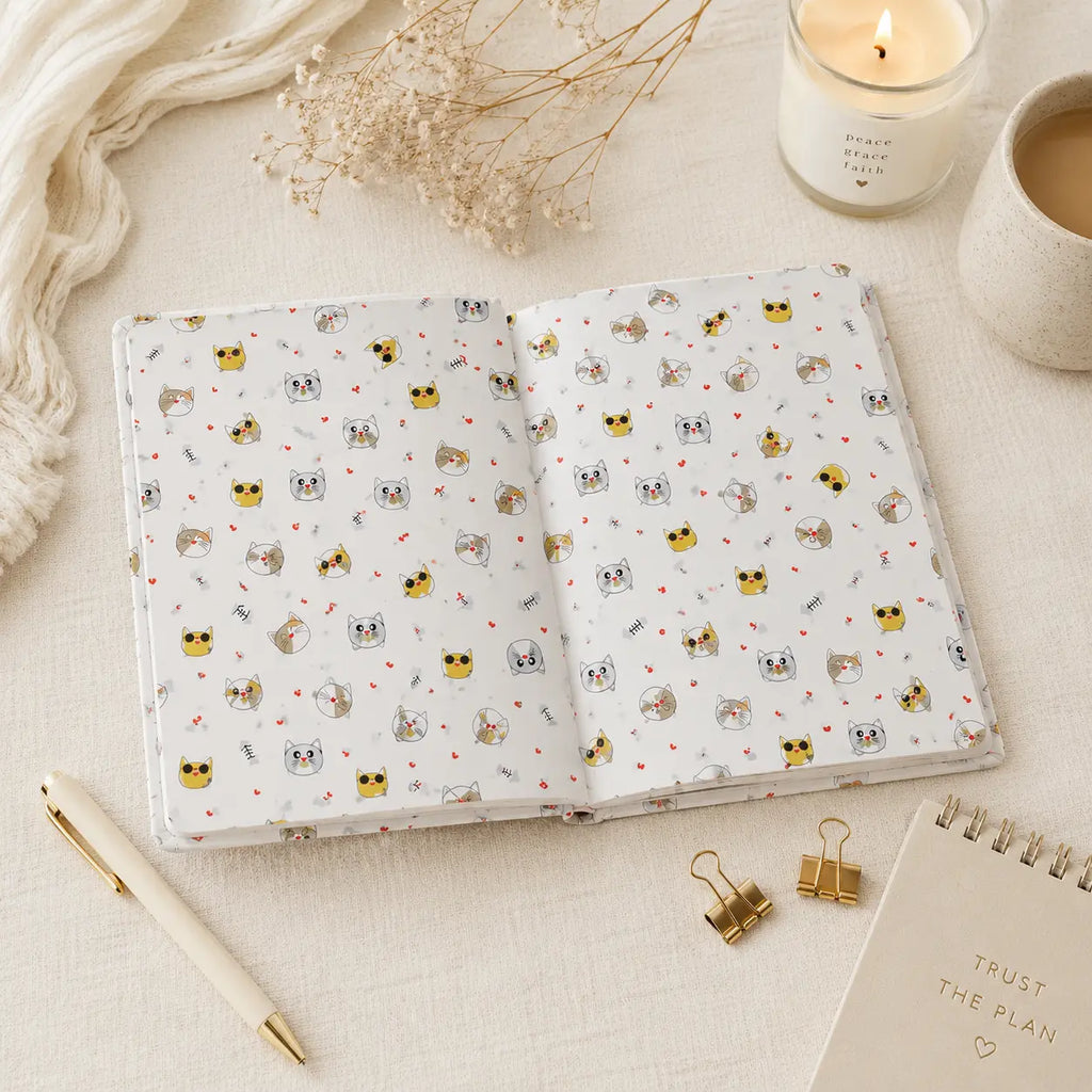 Kawaii Kitty Notebook | Clear Hard Cover Journal Printify