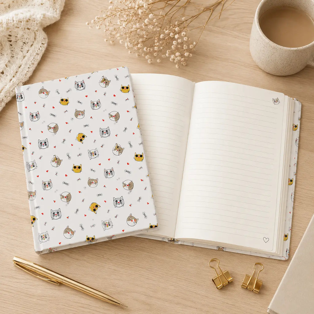 Kawaii Kitty Notebook | Clear Hard Cover Journal Printify