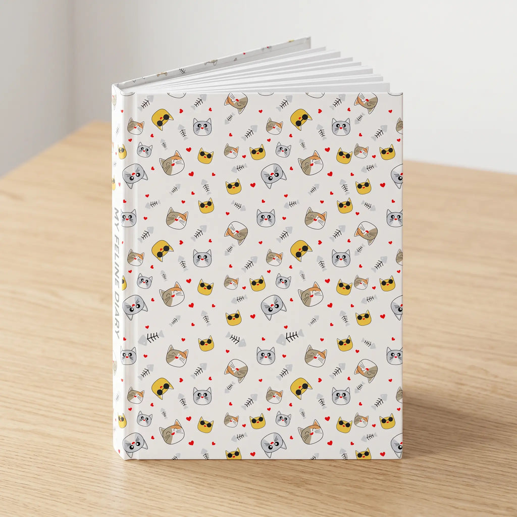 Hard Cover Clear Notebook — Kawaii Kitty Doodle Printify