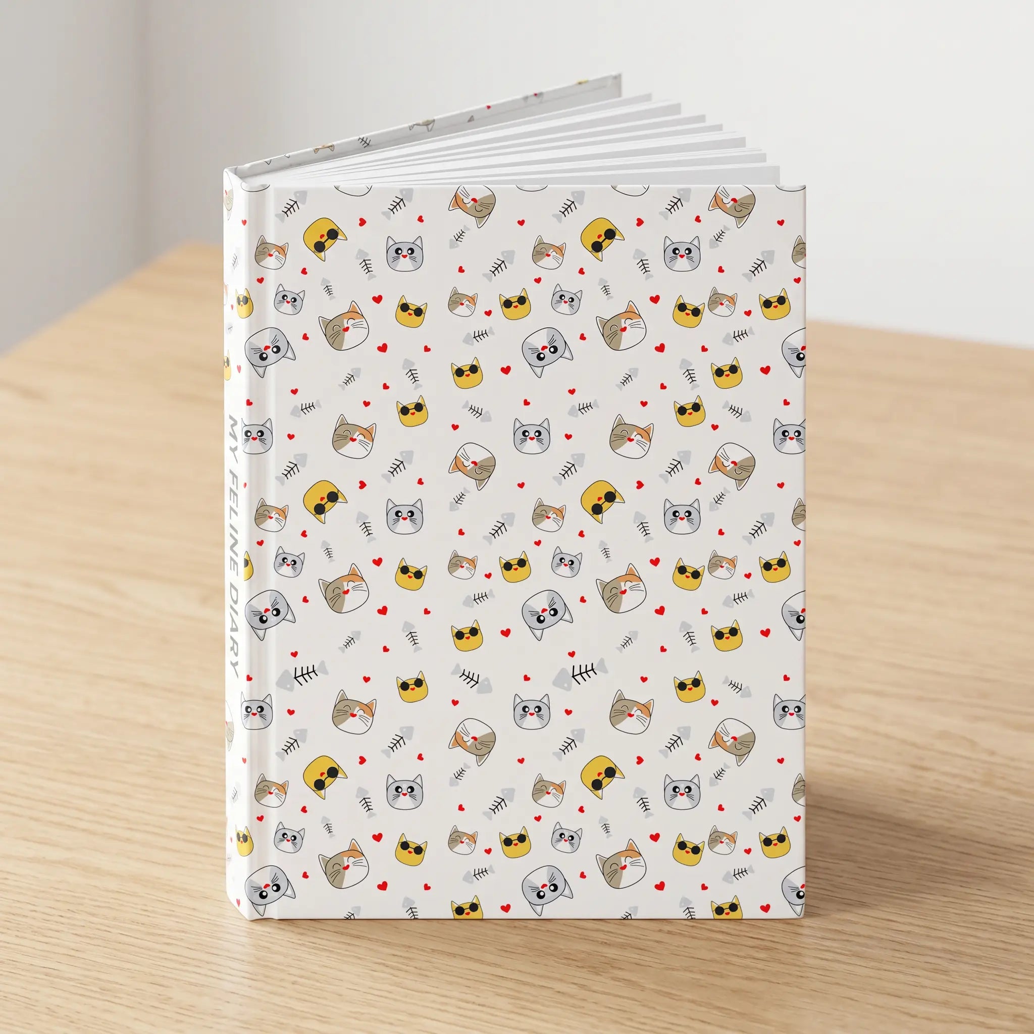 Hard Cover Clear Notebook — Kawaii Kitty Doodle Printify